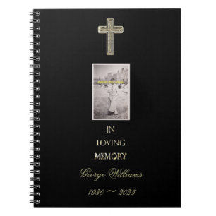 In Loving Memory Typography Golden Cross Photo Notebook