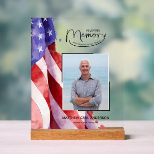 In Loving Memory US Flag Funeral Memorial Acrylic Sign
