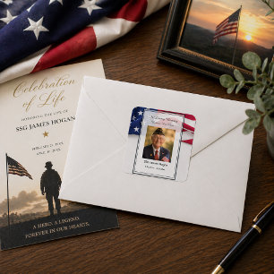 In Loving Memory US Flag Veteran Photo Square Sticker