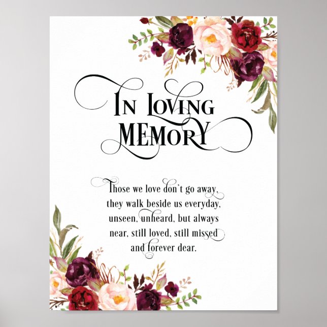 In loving memory Wedding Memorial Table Sign v7 (Front)