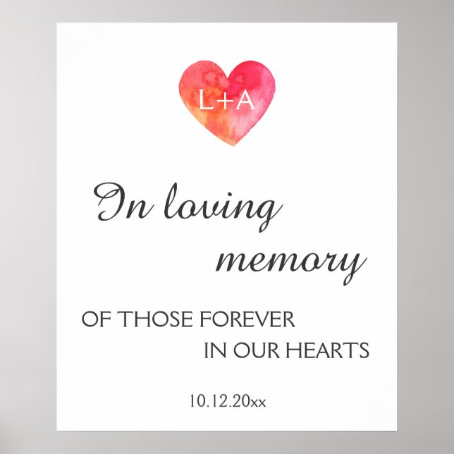 In loving memory Wedding sign, watercolor heart Poster (Front)