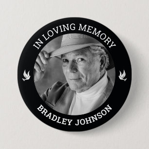 In Loving Memory White Doves   Photo Memorial 3 Inch Round Button