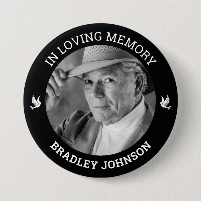 In Loving Memory White Doves | Photo Memorial 3 Inch Round Button (Front)