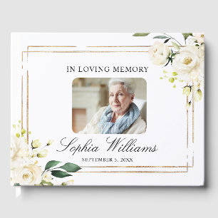In Loving Memory White Flowers Funeral Guest Book