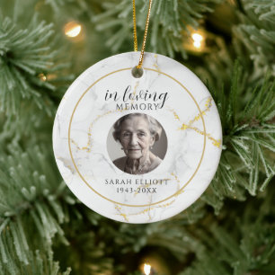 In Loving Memory with Photo marble gold Ceramic Ornament
