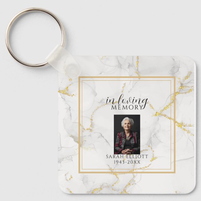 In Loving Memory  with Photo | marble gold Keychain (Front)
