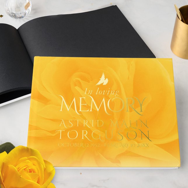 In loving memory yellow rose gold foil guest book (Creator Uploaded)