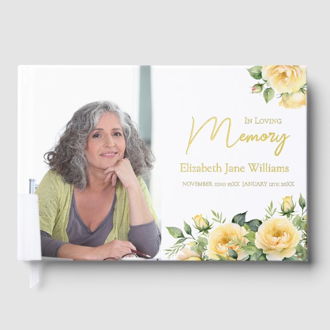 In Loving Memory Yellow Roses 1 Photo  Guest Book (Front)