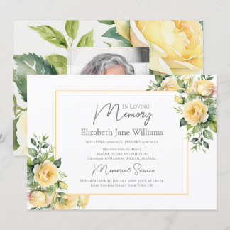 In Loving Memory Yellow Roses 1 Photo Invitation