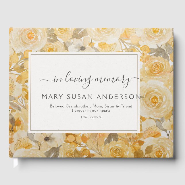 In Loving Memory Yellow Roses Memorial Funeral Guest Book (Front)