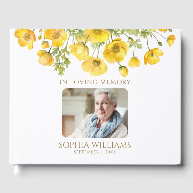 In Loving Memory Yellow Wildflowers Guest Book (Front)