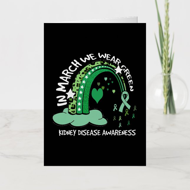 In March We Wear Green Rainbow Kidney Disease Awar Foil Greeting Card (Front)