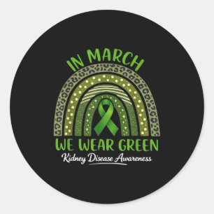 In march wear green kidney disease awareness men classic round sticker