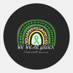 In May We Wear Green Mental Health Awareness Leopa Classic Round Sticker