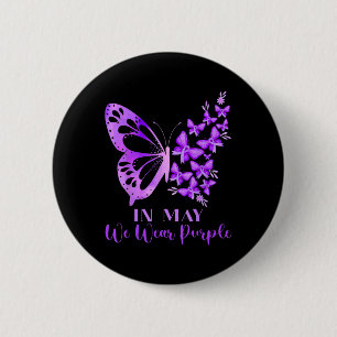 In May We Wear Purple Butterfly Lupus Awareness  2 Inch Round Button
