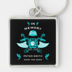 In Memory Black Motorbike Rider Biker Funeral Keychain