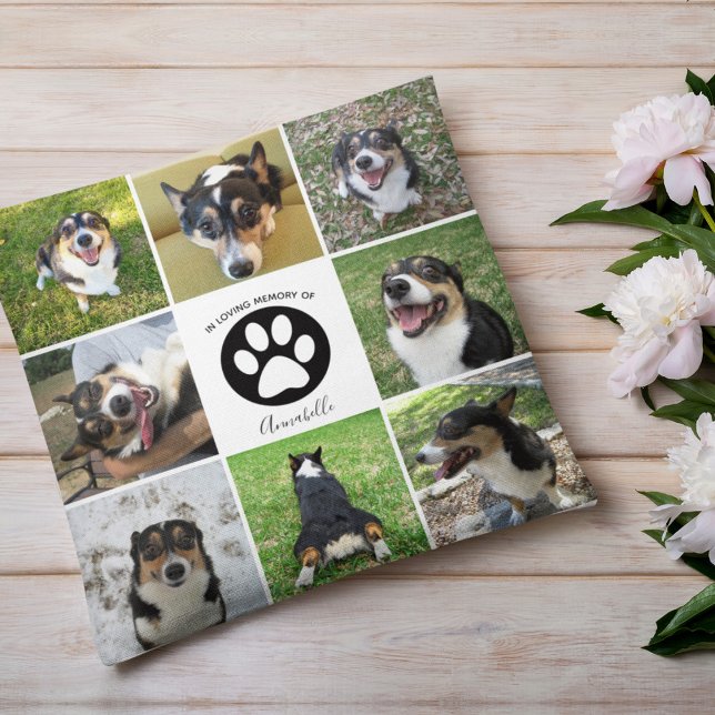 In Memory Dog Photo Pet Collage Paw Print Keepsake Throw Pillow (Creator Uploaded)