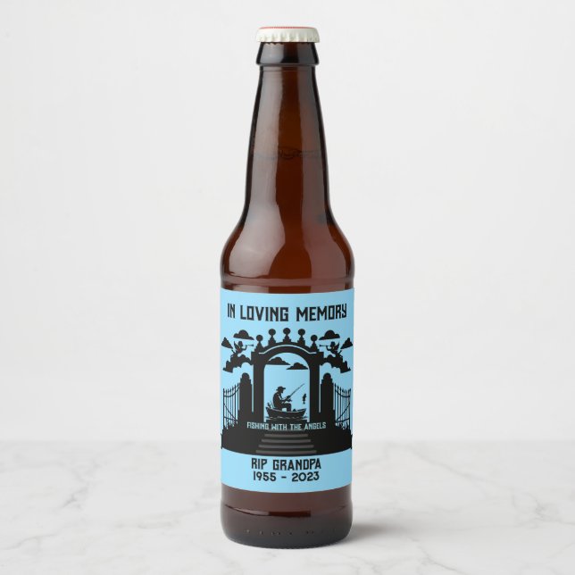 In Memory Fishing Funeral Beer Bottle Label (Front)