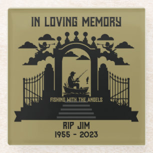 In Memory Fishing Funeral Glass Coaster
