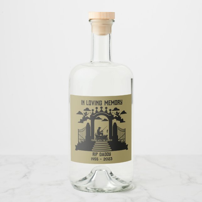 In Memory Fishing Funeral Liquor Bottle Label (Front)