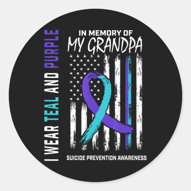 In Memory Grandpa Suicide Awareness Prevention Ame Classic Round Sticker (Front)