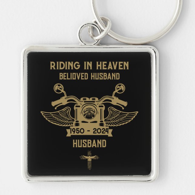 In Memory Motorbike Rider Biker Funeral Keychain (Front)