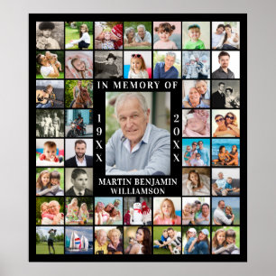 In Memory of 45 Photo Collage Black Poster