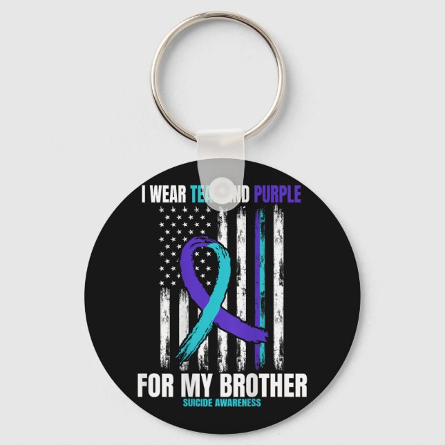 In Memory Of Brother Suicide Awareness Flag Graphi Keychain (Front)