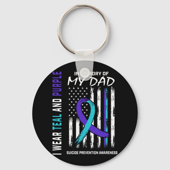 In Memory Of Dad Suicide Awareness Prevention Amer Keychain (Front)