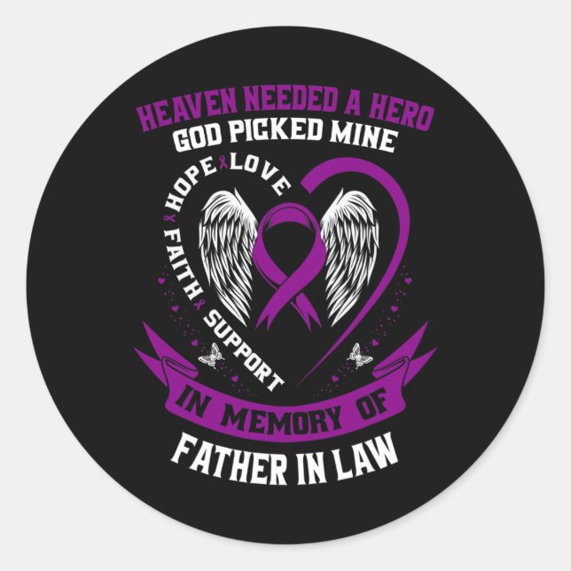 In Memory Of Father In Law Pancreatic Cancer Aware Classic Round Sticker (Front)