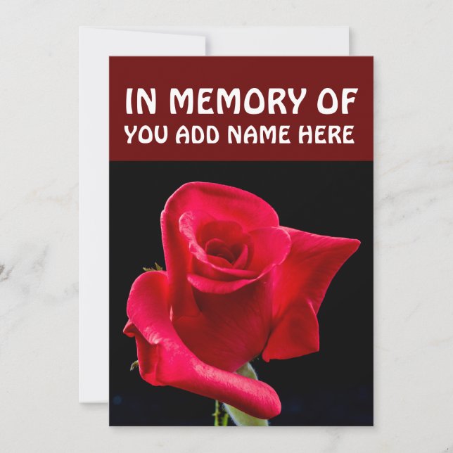 IN MEMORY OF FUNERAL CARDS, RED ROSE INVITATION (Front)
