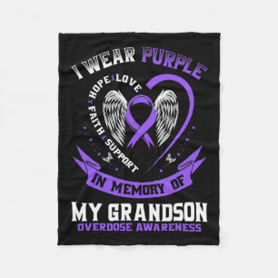 In Memory Of Grandson Drug Overdose Awareness Ribb Fleece Blanket