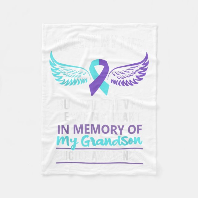 In Memory Of Grandson Suicide Awareness Prevention Fleece Blanket (Front)