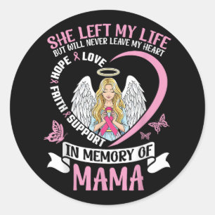 In Memory Of Mama Breast Cancer Awareness Angel Tr Classic Round Sticker