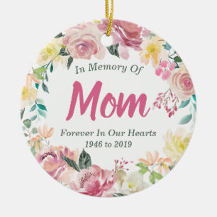 In Memory of Mom Memorial Ornament, Photo Back Ceramic Ornament