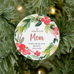 In Memory Of Mom Personalized Memorial Wreath Ceramic Ornament