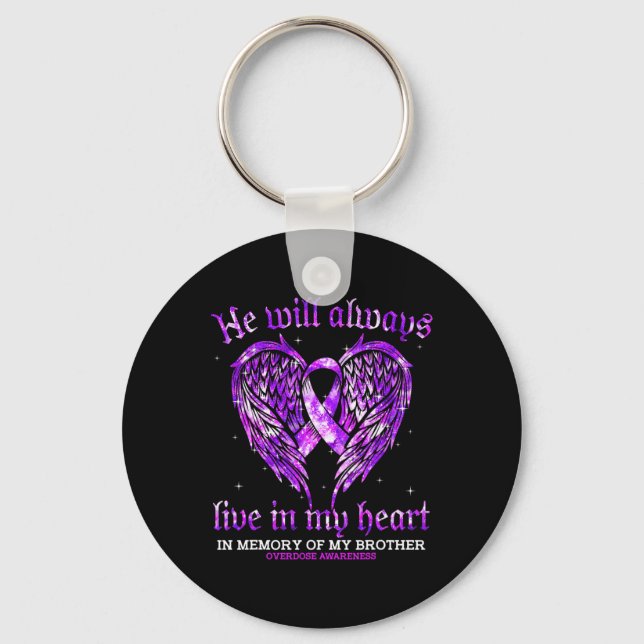 In Memory Of My Brother Overdose Awareness Angel W Keychain (Front)