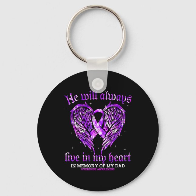 In Memory Of My Dad Overdose Awareness Angel Wing  Keychain (Front)