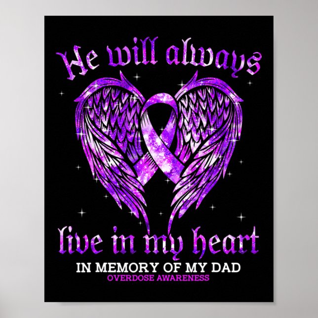 In Memory Of My Dad Overdose Awareness Angel Wing  Poster (Front)