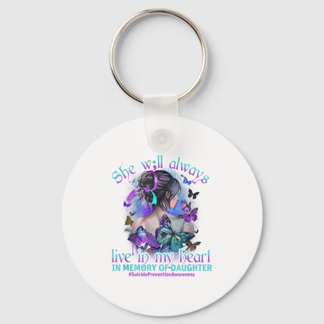 In Memory Of My Daughter Suicide Prevention Awaren Keychain (Front)