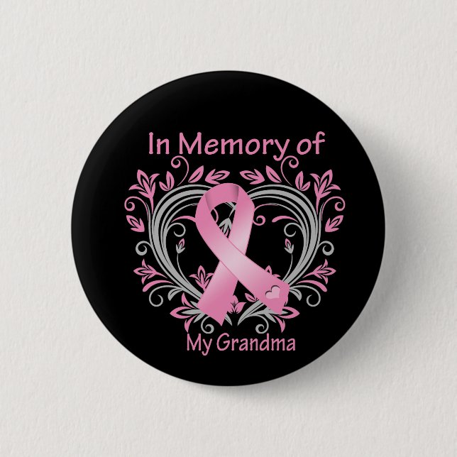 In Memory of My Grandma Breast Cancer Heart 2 Inch Round Button (Front)
