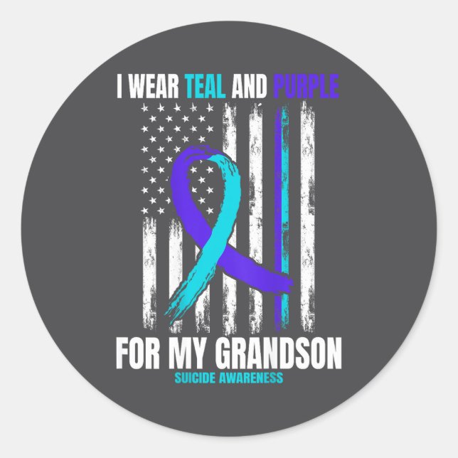 In Memory Of My Grandson Suicide Awareness Flag Ba Classic Round Sticker (Front)