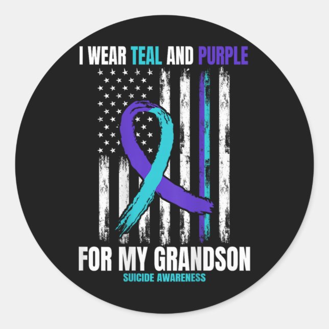 In Memory Of My Grandson Suicide Awareness Flag Ba Classic Round Sticker (Front)