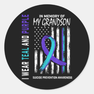 In Memory Of My Grandson Suicide Awareness Prevent Classic Round Sticker