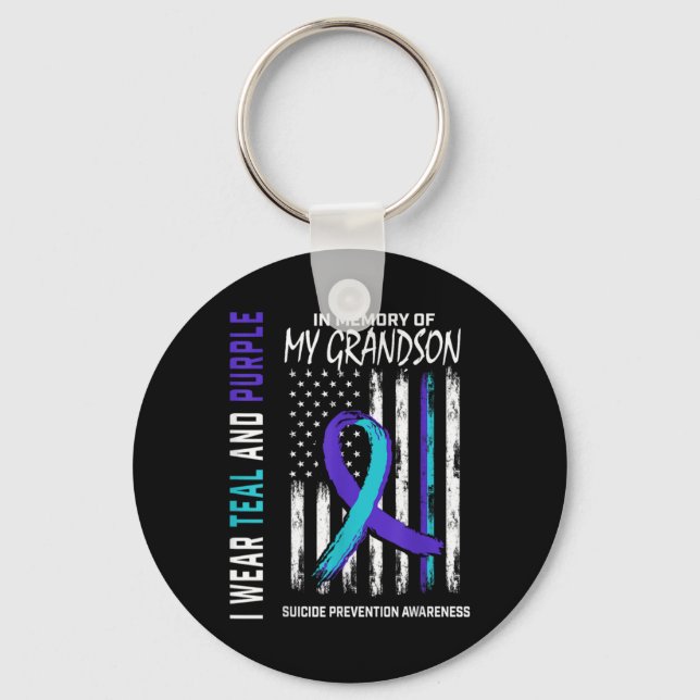 In Memory Of My Grandson Suicide Awareness Prevent Keychain (Front)