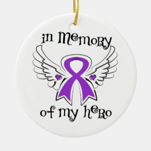 In Memory of My Hero Angel Wings Pancreatic Cancer Ceramic Ornament