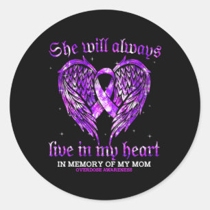 In Memory Of My Mom Overdose Awareness Angel Wing  Classic Round Sticker