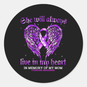 In Memory Of My Mom Overdose Awareness Angel Wing  Classic Round Sticker
