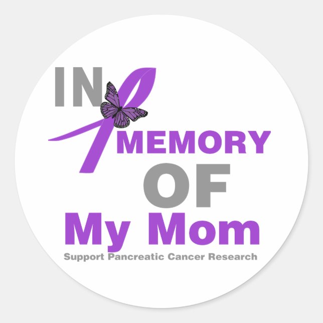 In Memory of My Mom Pancreatic Cancer Classic Round Sticker (Front)
