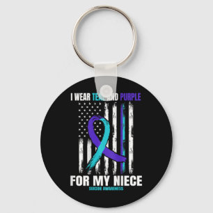 In Memory Of My Niece Suicide Awareness Usa Flag C Keychain